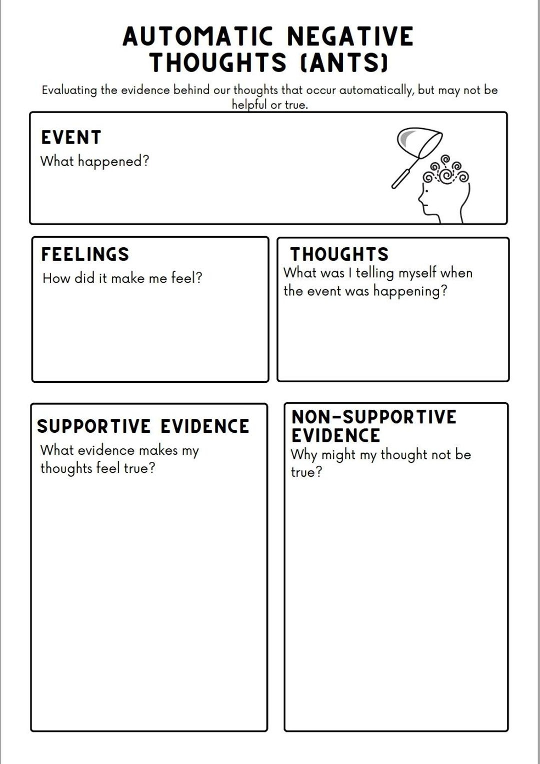 Automatic Negative Thoughts Worksheet Etsy Israel Automatic Negative Thoughts Worksheet Etsy Israel
