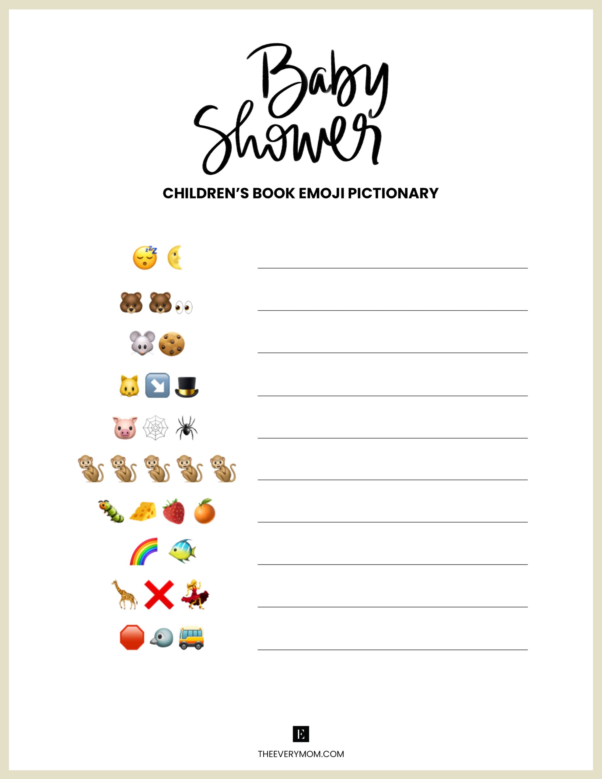 Baby Shower Games Free Printables Nursery Rhymes