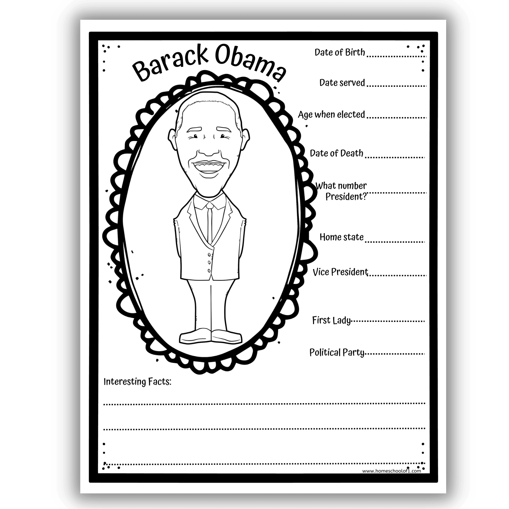 Barack Obama Printable Coloring Book Worksheets For Kids