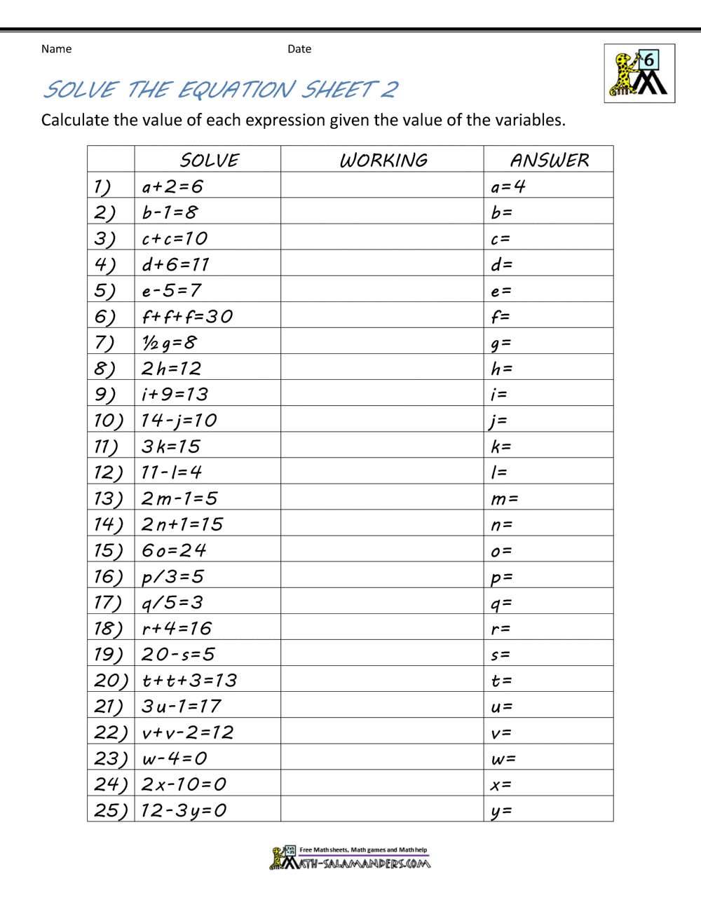 Free Printable Algebra Multiplication Worksheet