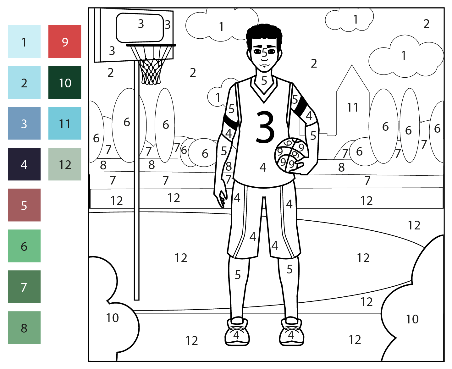 Basketball Player Color By Number Coloring Page Free Printable Basketball Player Color By Number Coloring Page Free Printable