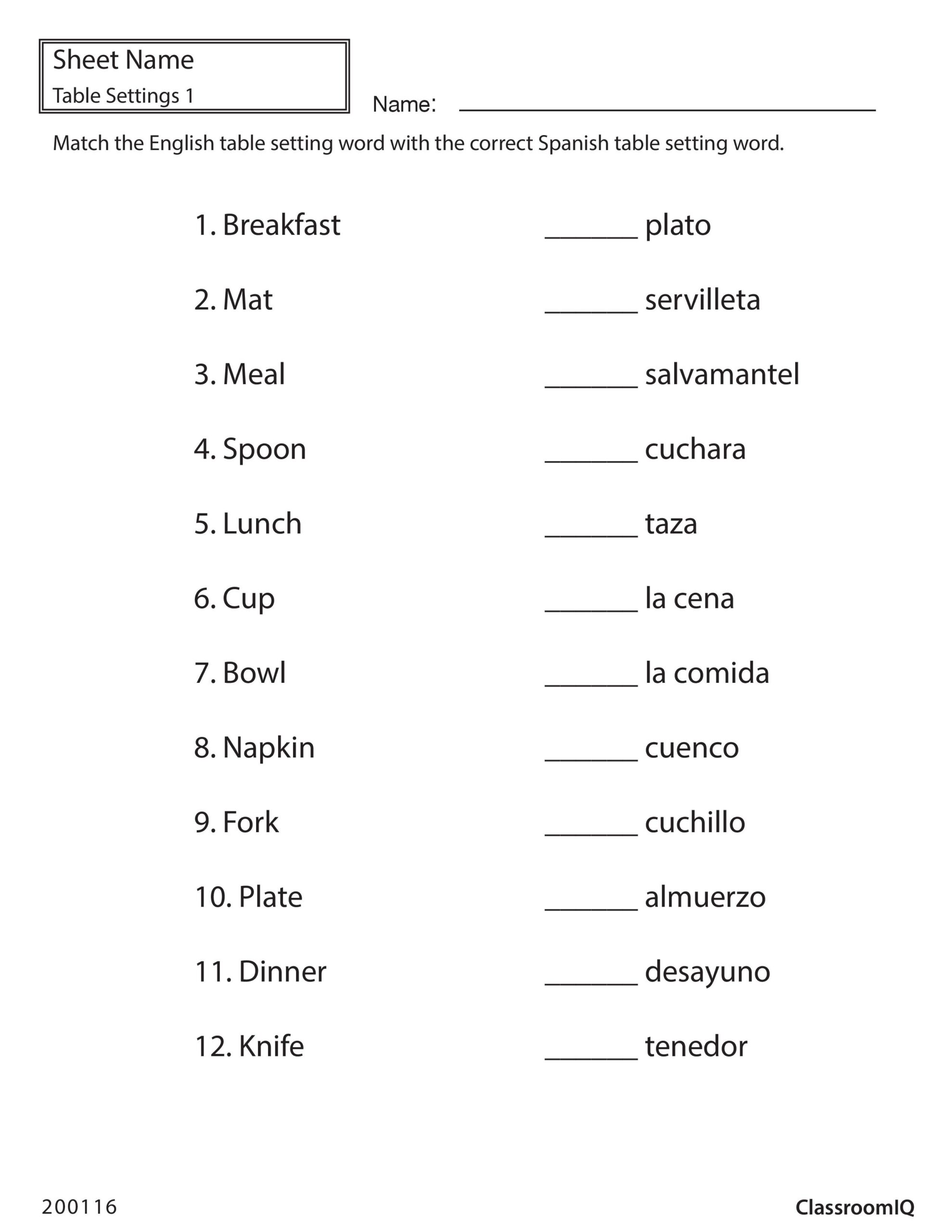 Beginner Spanish To English Worksheets Learn The Basics With Engaging Exercises