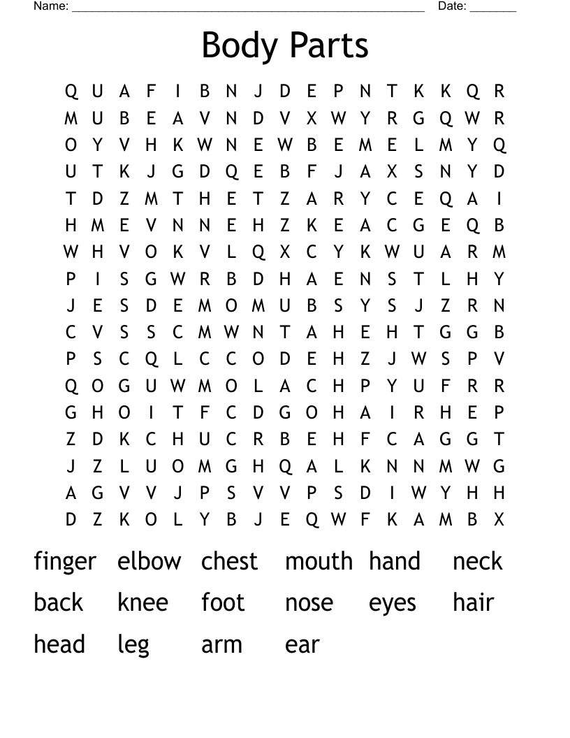 Body Parts Word Search WordMint Word Searches For Grade 1 Games4esl