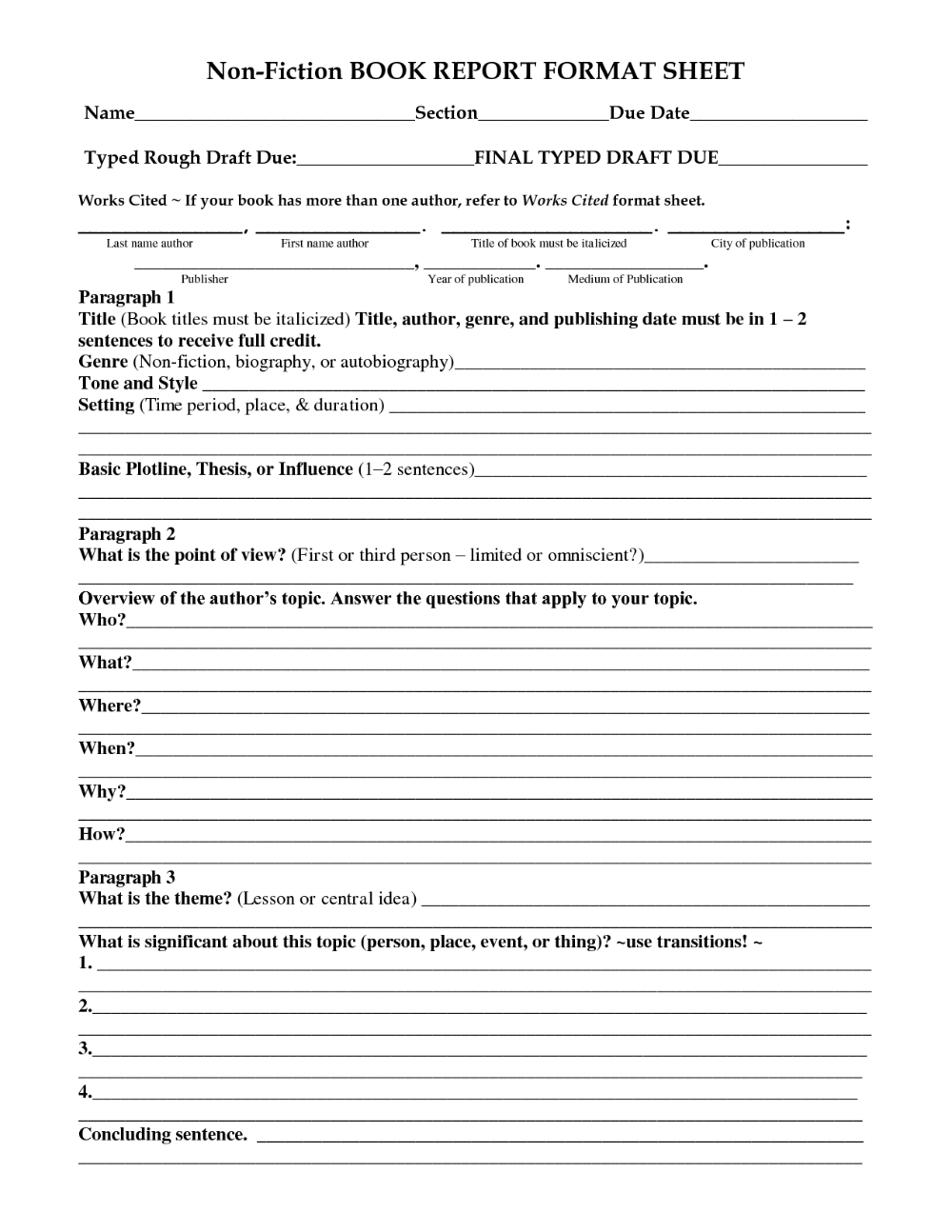 Book Report Template 5th Grade Nonfiction 2 PROFESSIONAL TEMPLATES
