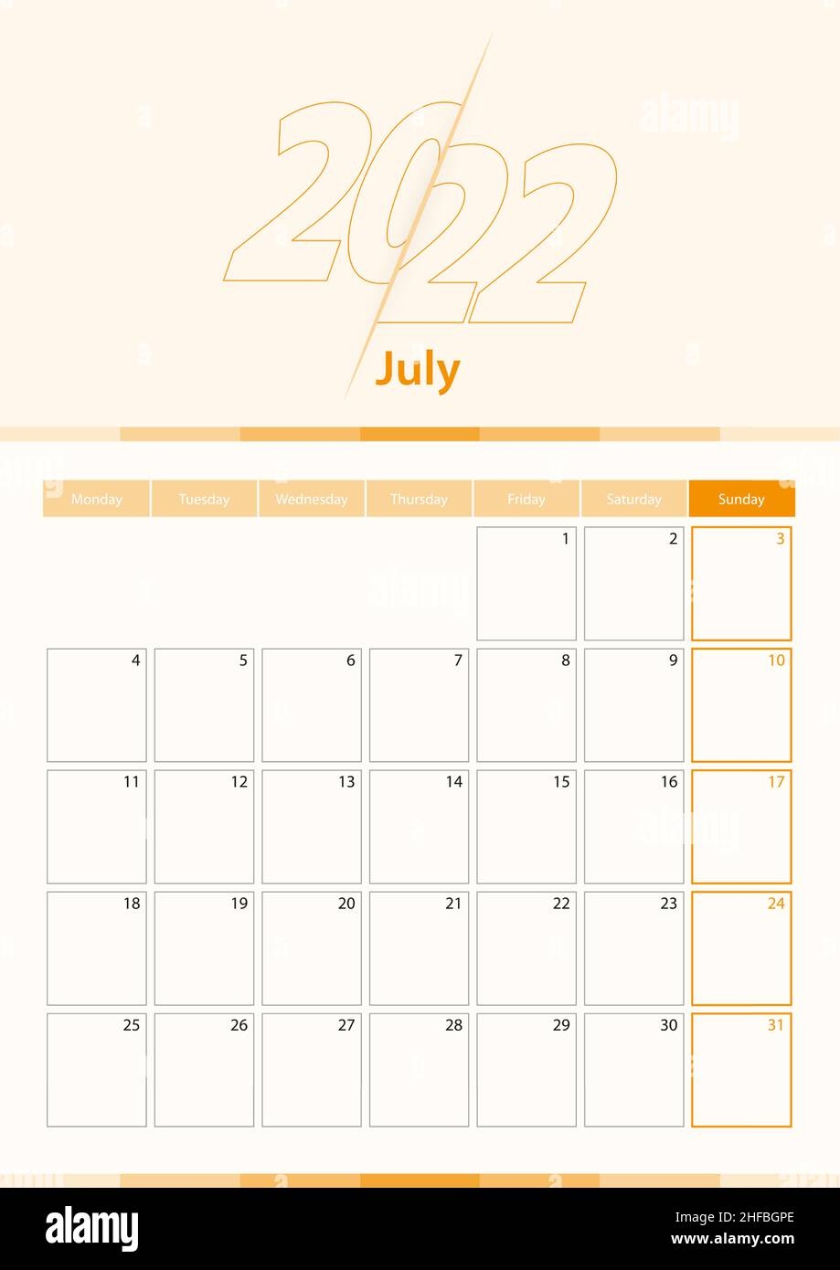Calendar Sheet July Month In Stock Vector Images Alamy