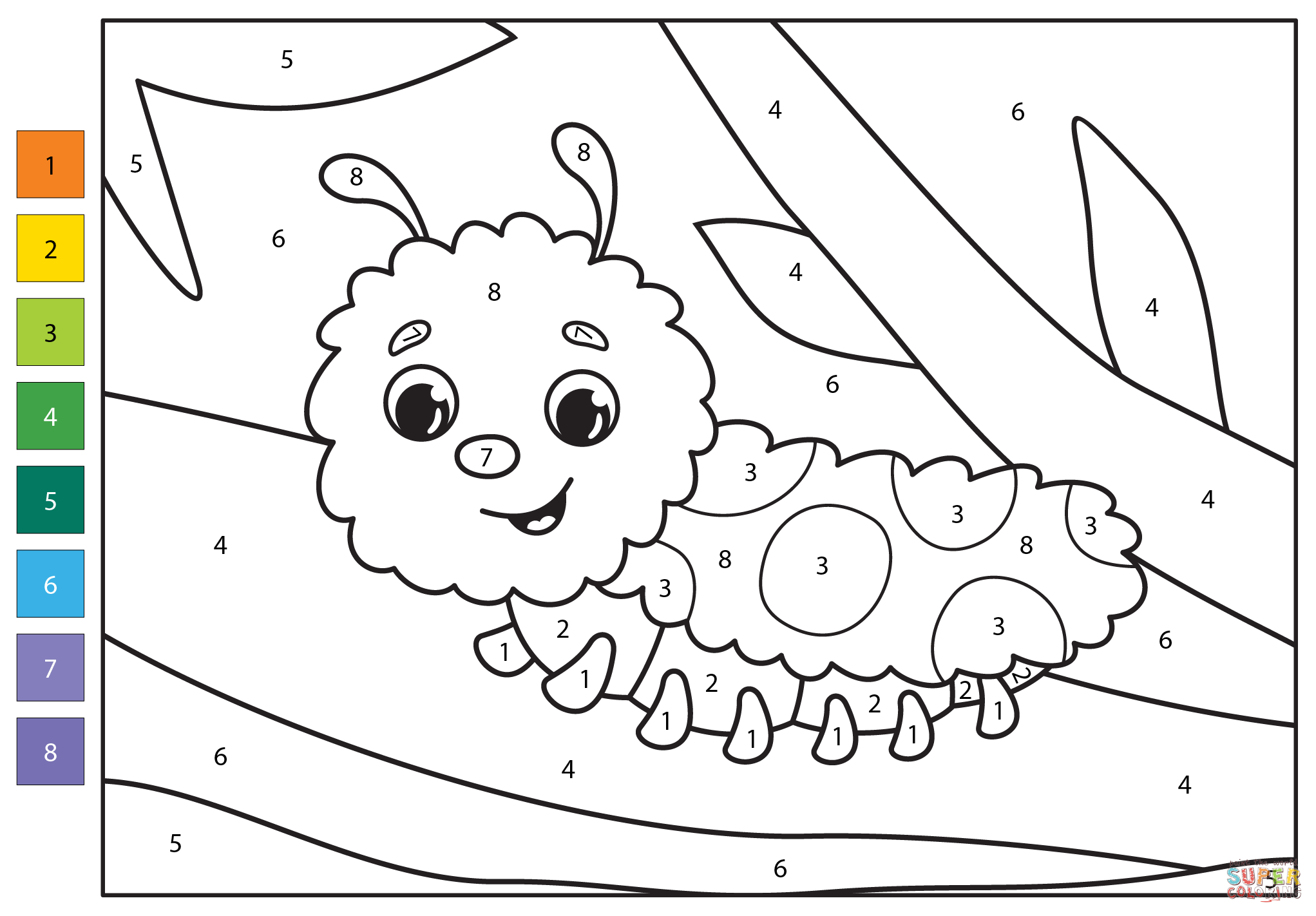 Caterpillar Color By Number Coloring Page Free Printable