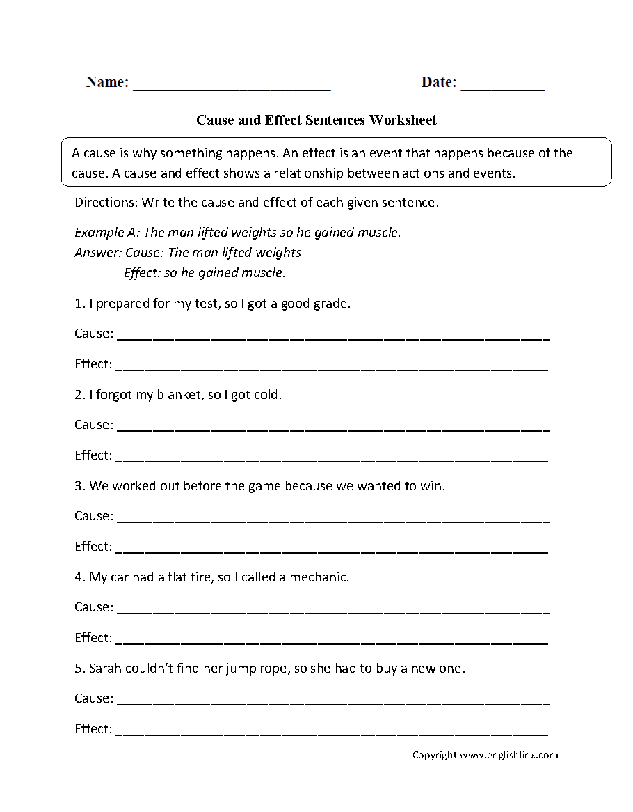 Cause And Effect Worksheets Cause And Effect Sentences Worksheets Reading Worksheets Cause And Effect Worksheets