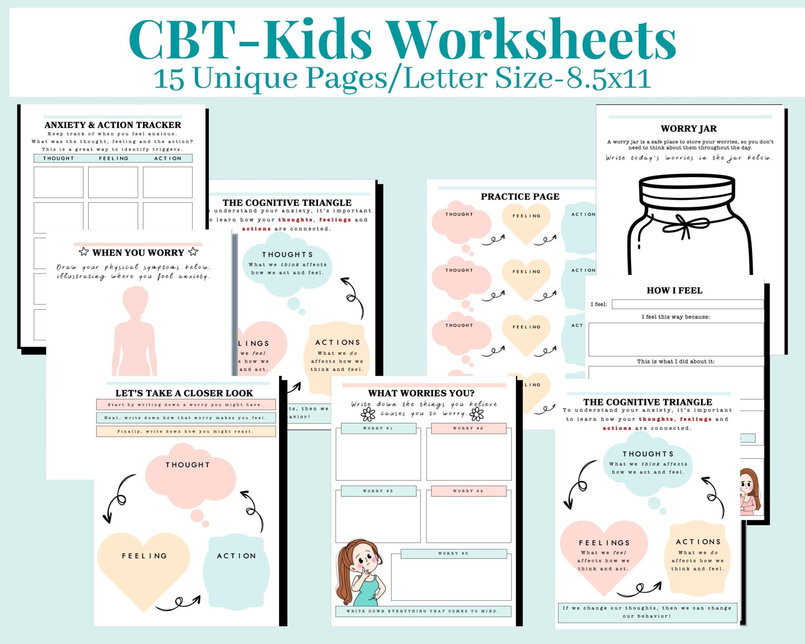 CBT Kids Workbook Printable PDF Anxiety Worry Worksheets For Children Emotional Regulation Coping Skills Therapy Tool Etsy