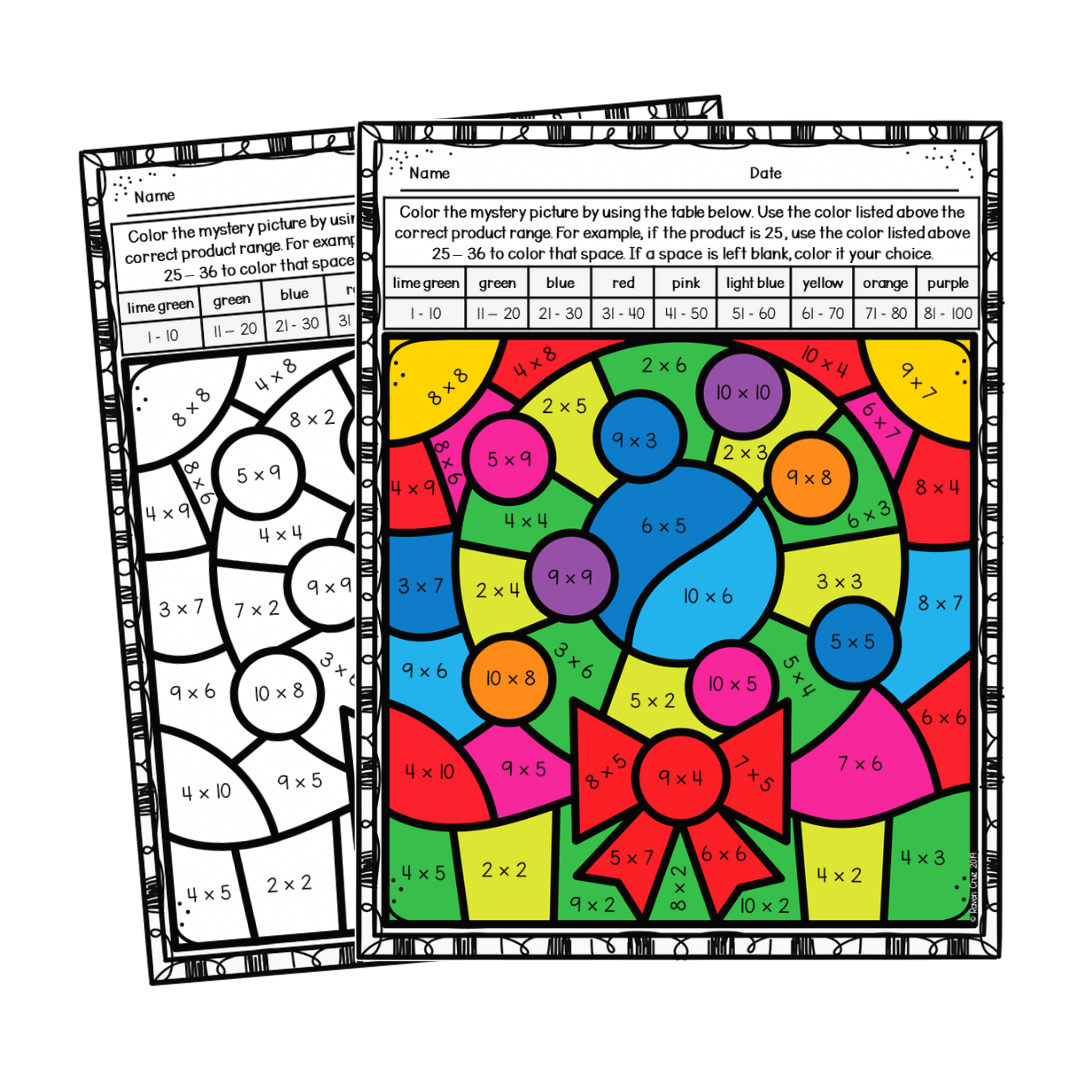 CHRISTMAS MULTIPLICATION COLOR BY NUMBER CODE WORKSHEETS Made By Teachers