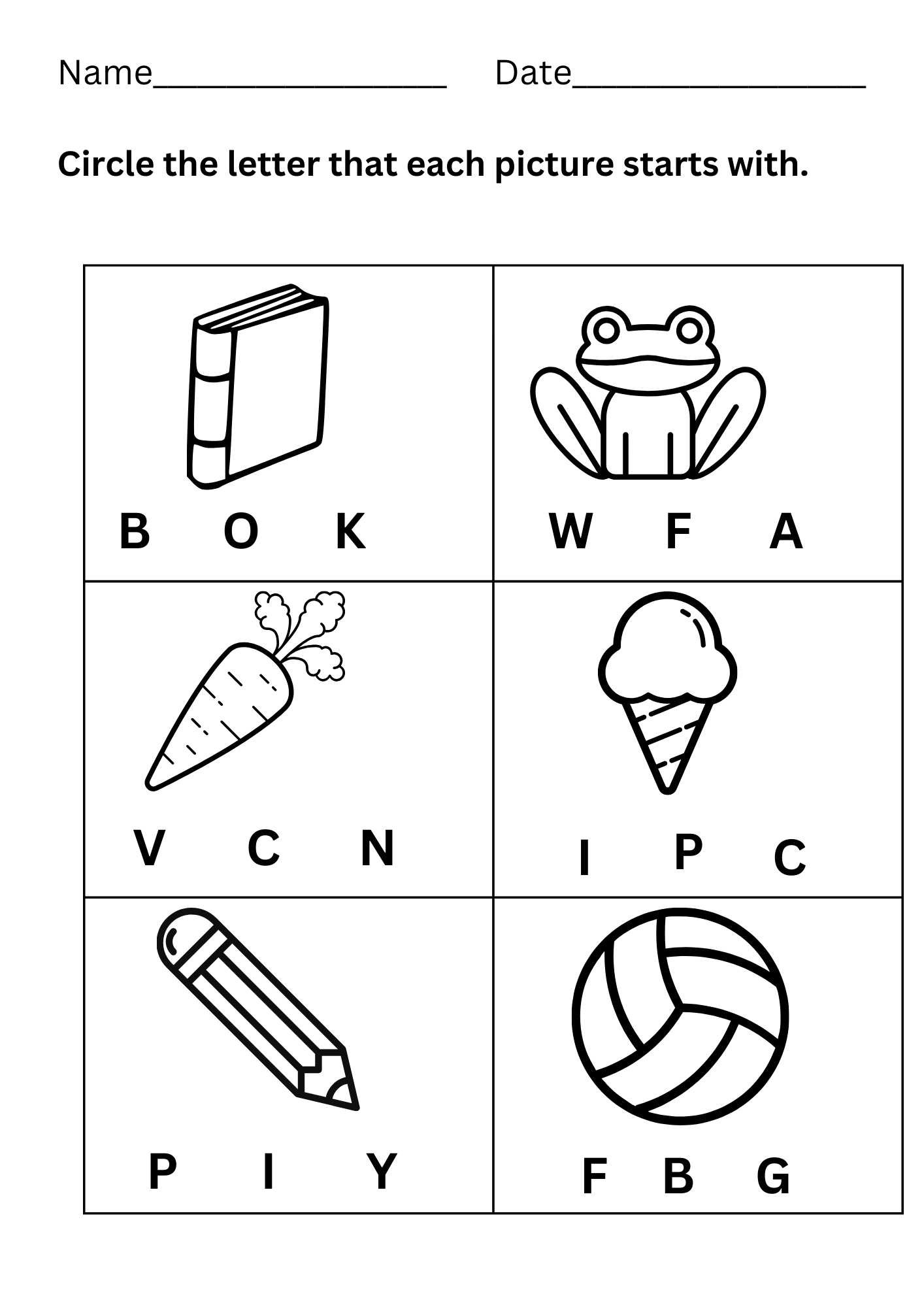 Alphabet Beginning Sounds Sorting Worksheets