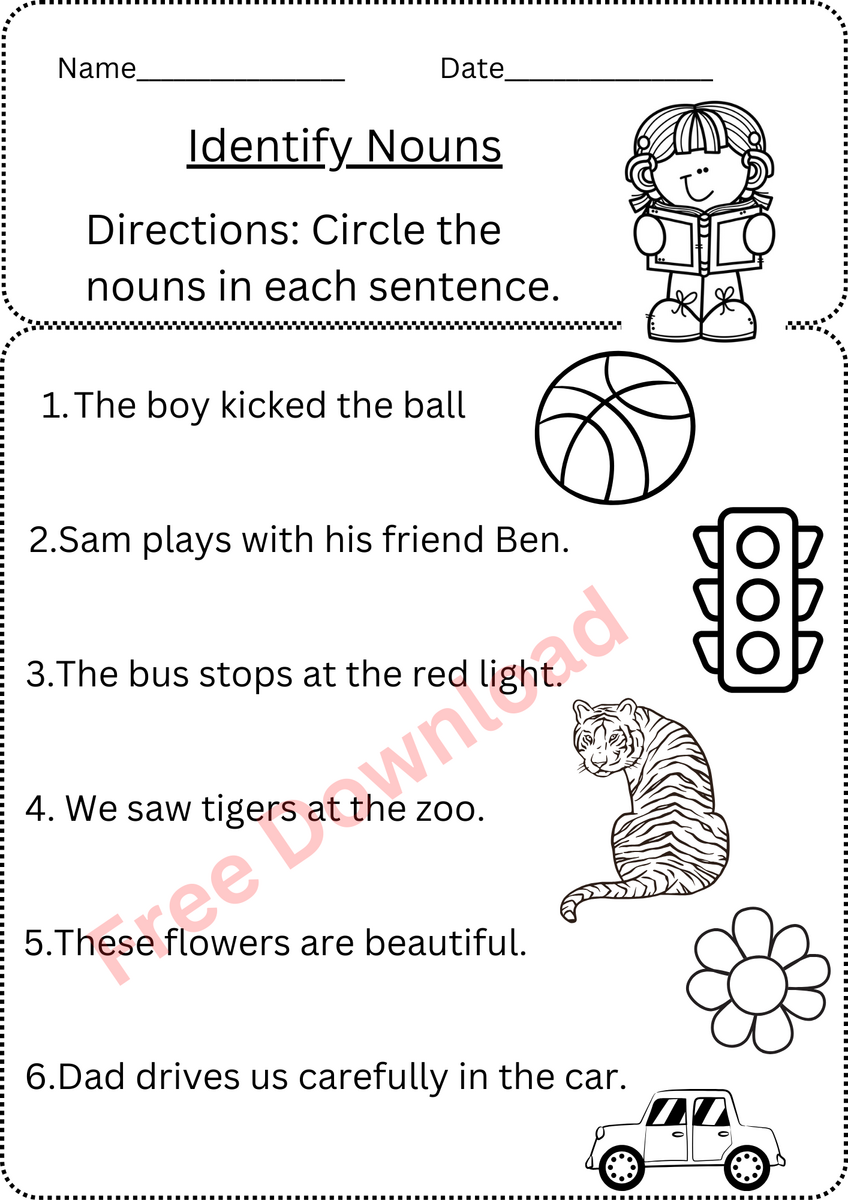 Circle The Nouns In A Sentence Free Worksheet Circle The Nouns In A Sentence Free Worksheet