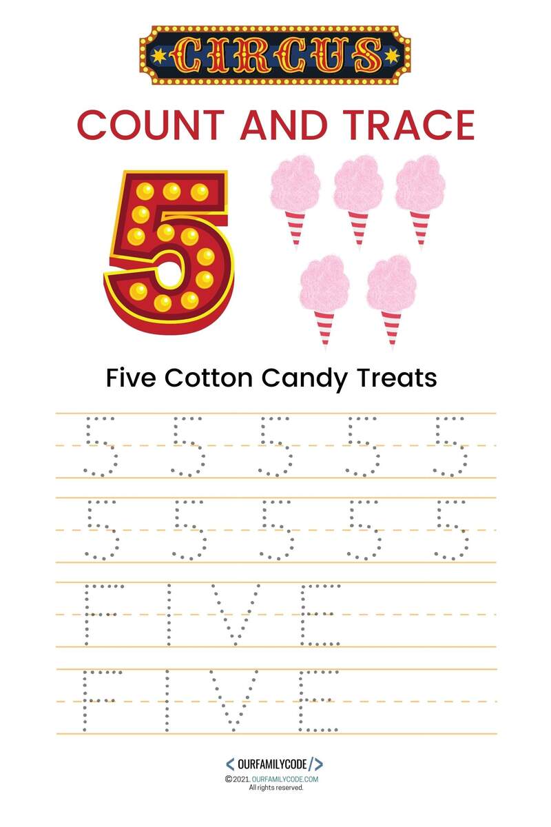 Circus Count And Trace Numbers 1 10 With Ten Frames Our Family Code FREE Circus Themed Conversion Worksheets