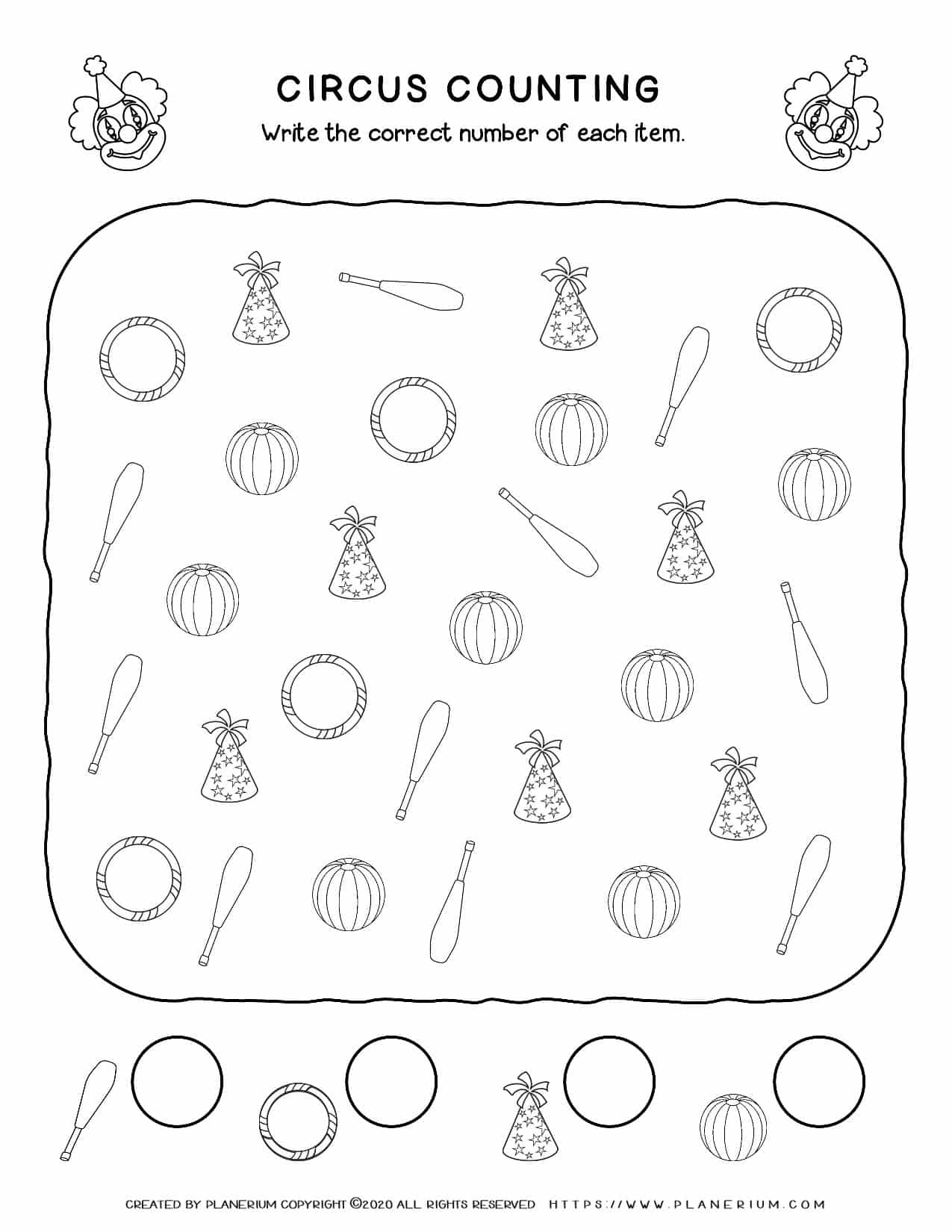 Circus Worksheet Counting Objects Planerium Circus Worksheet Counting Objects Planerium