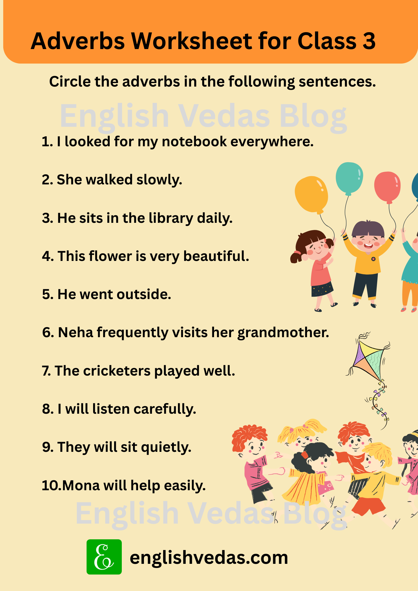 Class 3 English Worksheet On Adverbs Download Worksheet For Practice English Vedas Blog