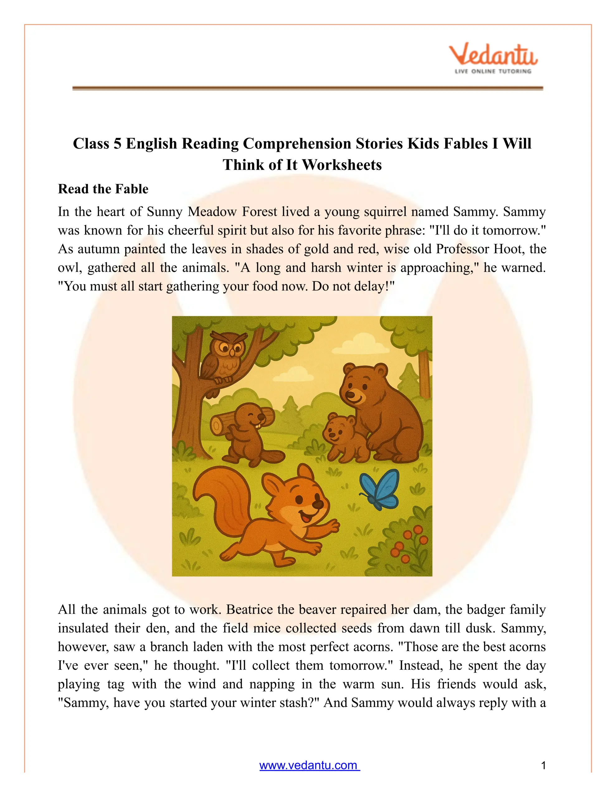 Class 5 Reading Comprehension I Will Think Of It Worksheet