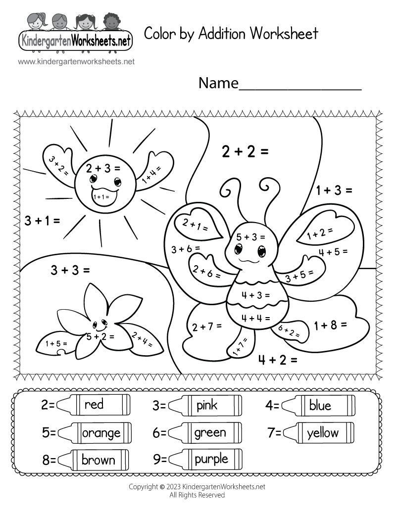 Color By Addition Worksheet Free Printable Digital PDF Kindergarten Addition Worksheet Free
