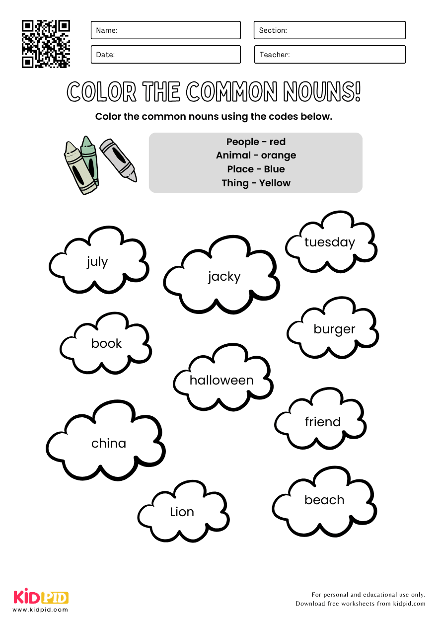 Color The Common Nouns Kidpid