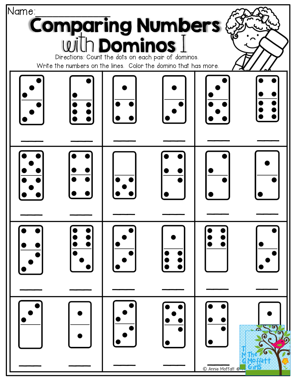 Comparing Numbers Count The Dots On The Domino Write The Number 2A