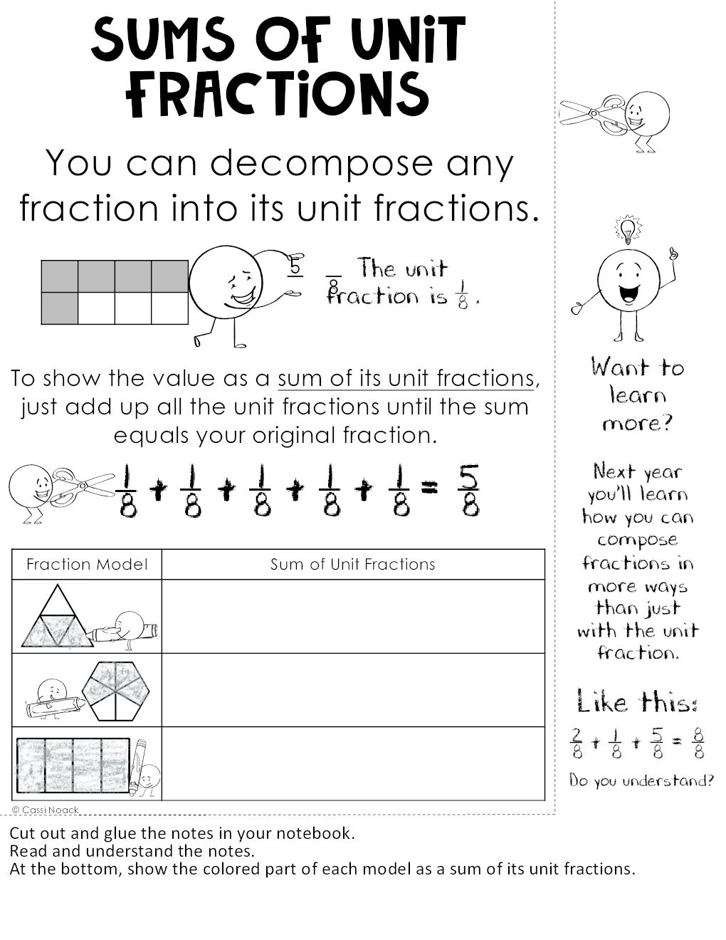 Composing And Decomposing Fractions Notes Pages Great For Notebooks Sum Of Unit Fractions Minds In Bloom Unlimited Free Decomposing Fractions Worksheets Teach Prints