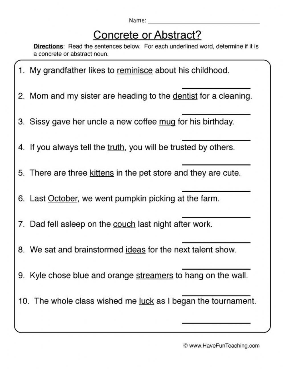 Concrete And Abstract Nouns Worksheet 1 All Kids Network Worksheets Library Concrete And Abstract Nouns Worksheet 1 All Kids Network Worksheets Library