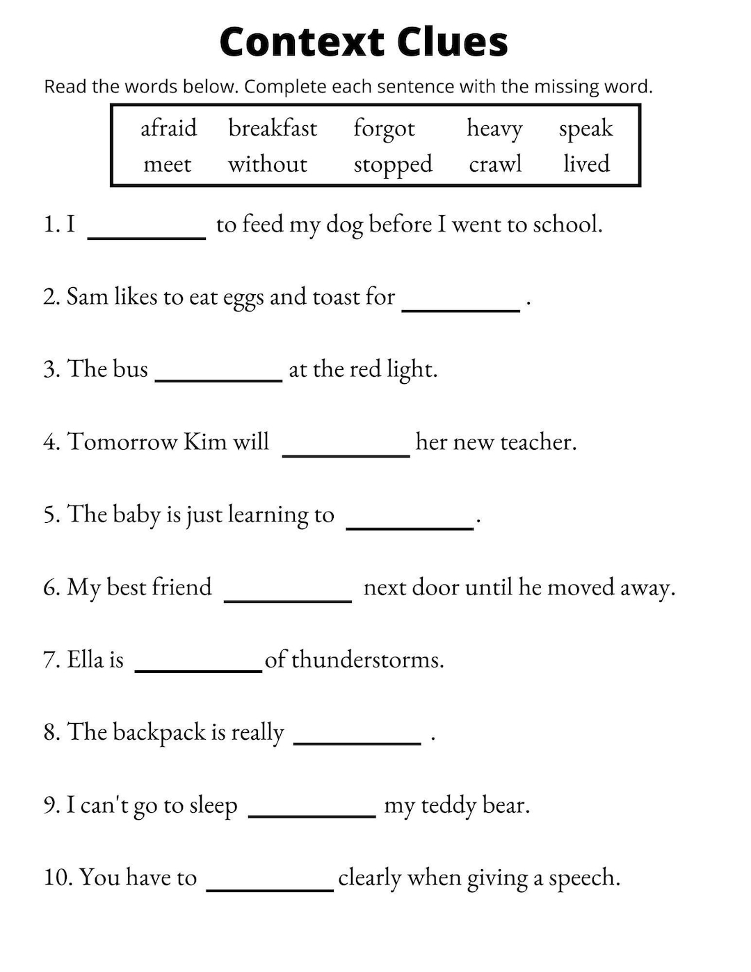 Vocabulary Context Clues Worksheet Worksheets Library