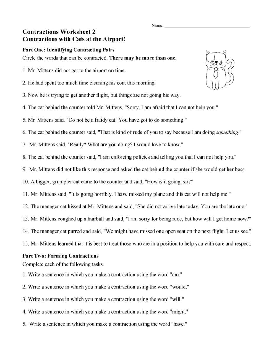 Contractions Worksheets And Activities Language Arts And Grammar Contractions Worksheets Contraction Words Worksheets Worksheets Library