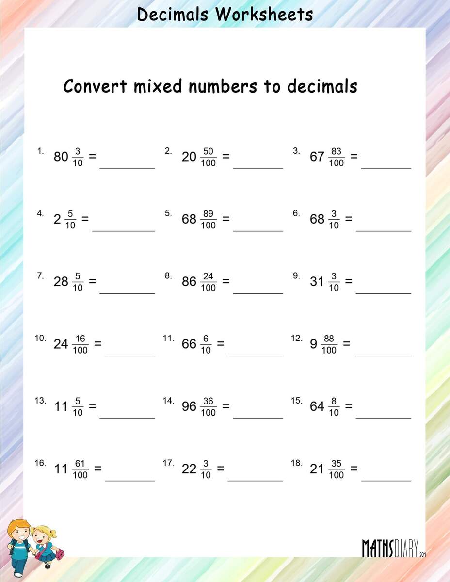 Convert Mixed Fractions To Decimals Worksheets Math Worksheets MathsDiary