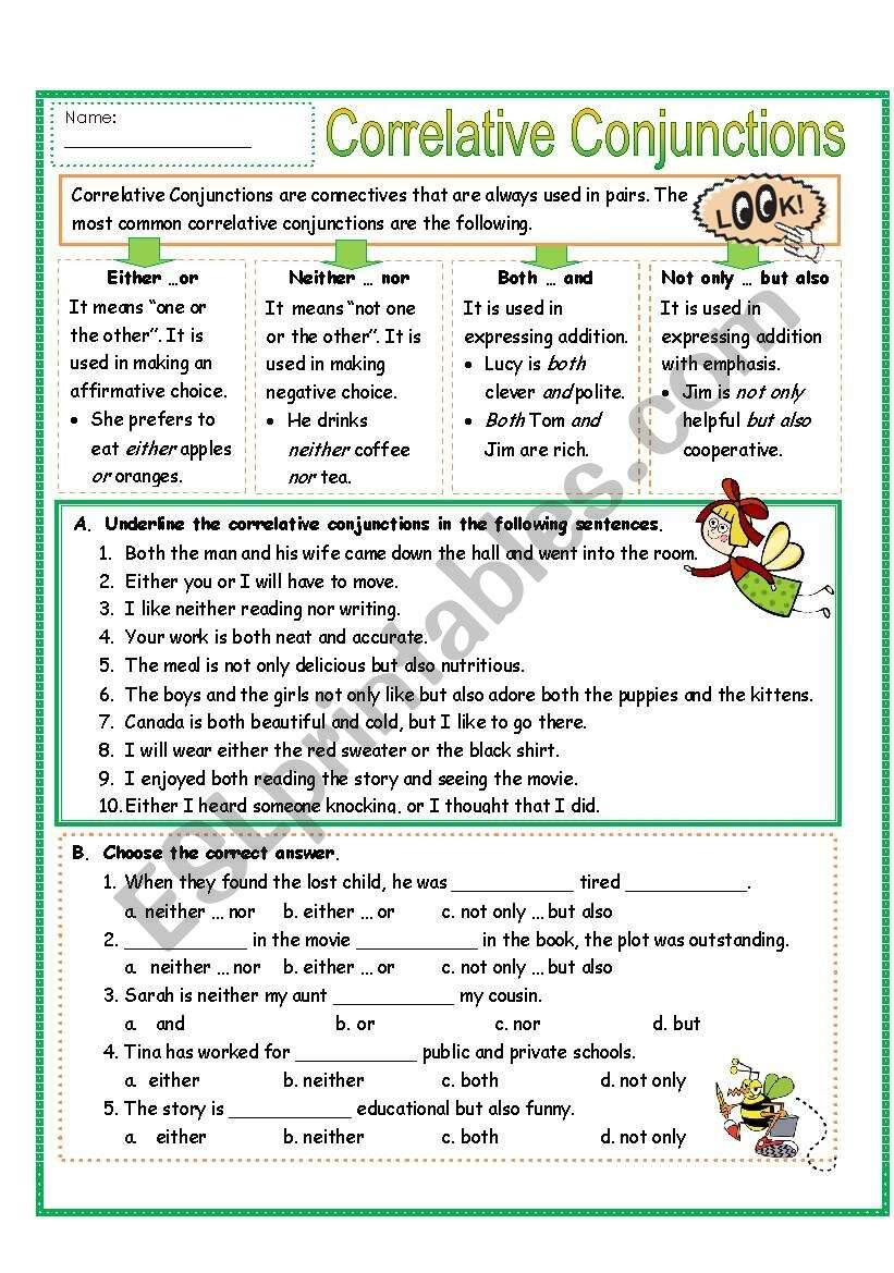 Correlative Conjunctions ESL Worksheet By Missola Correlative Conjunctions ESL Worksheet By Missola