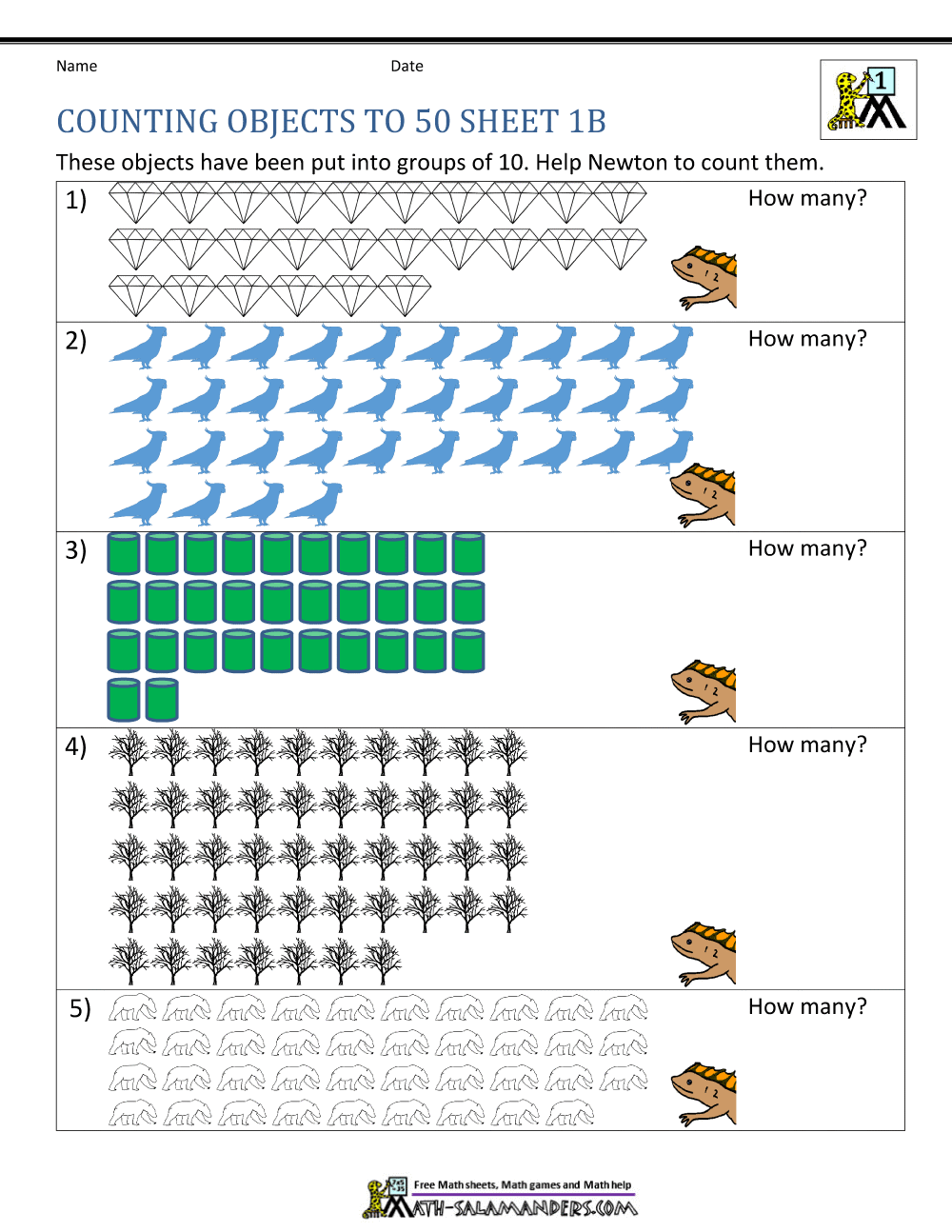 Counting Objects To 50 Worksheet