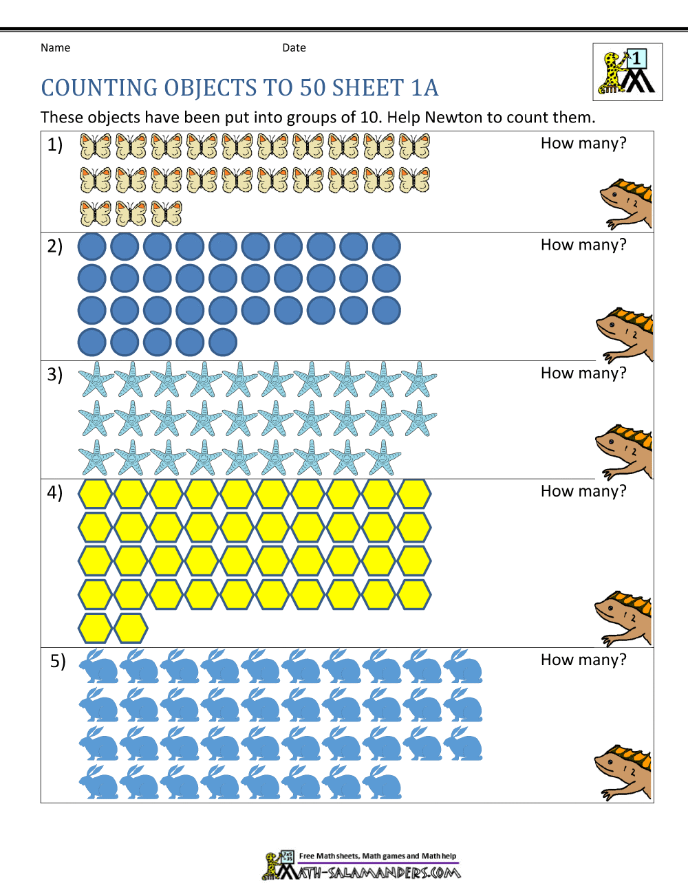 Counting Objects To 50 Worksheet