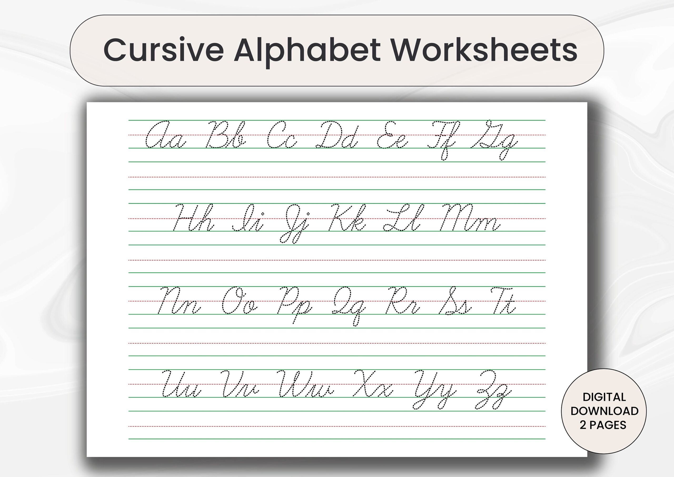 Cursive Alphabet Tracing Worksheets Handwriting Practice Digital Download Etsy