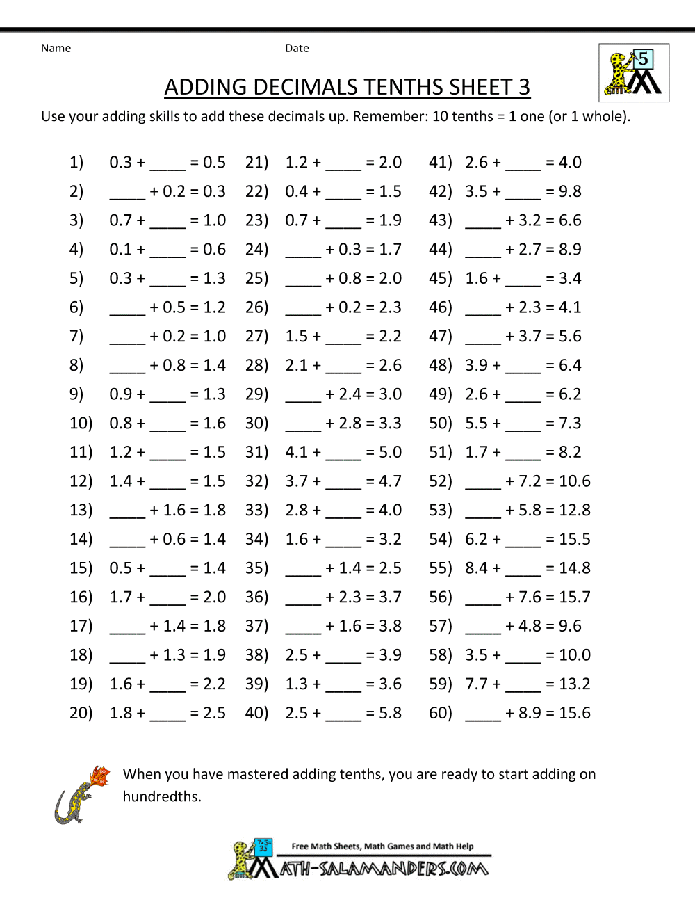 Decimal Addition Worksheets 5th Grade