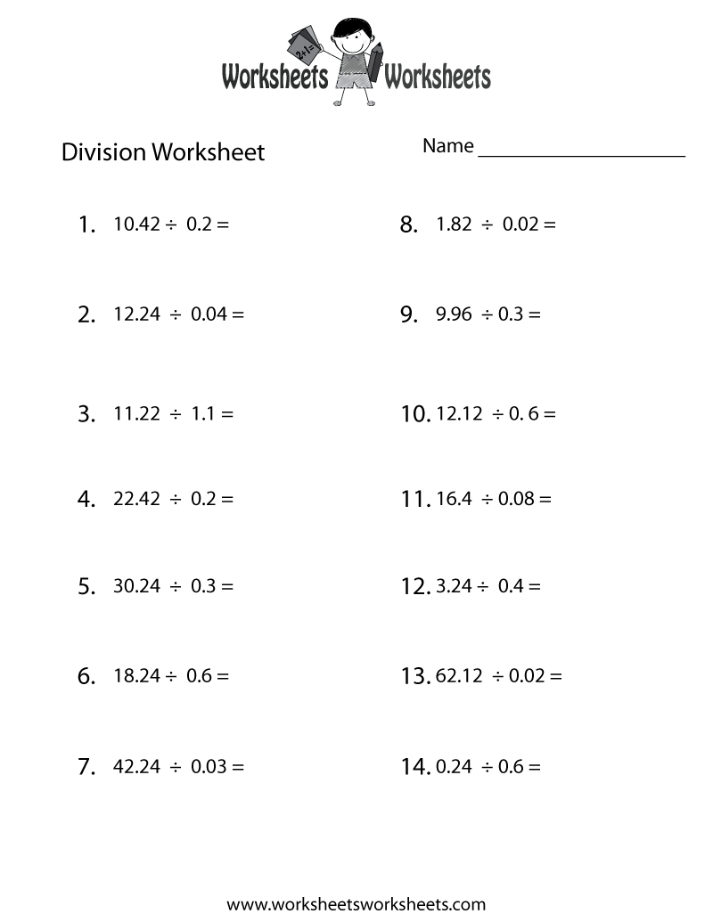 Decimal Division Worksheet Worksheets Worksheets Division Of Decimal Numbers Worksheets