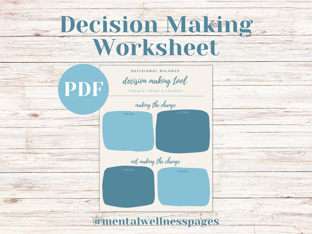 Decision Making Tool Decisional Balance Worksheet Therapy Tool Therapy Worksheet Mental Health Tool Motivational Interviewing Etsy Israel Decisional Balance Worksheet PDF TherapyByPro