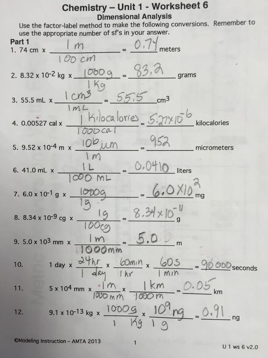 Dimensional Analysis Worksheet Chemistry Chemistry Unit 1 Worksheets Library