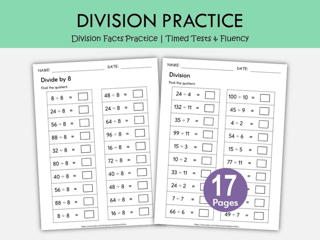Division Math Drill Worksheets Division Facts Practice Timed Tests Fluency Printable Division Worksheets PDF Etsy Sweden