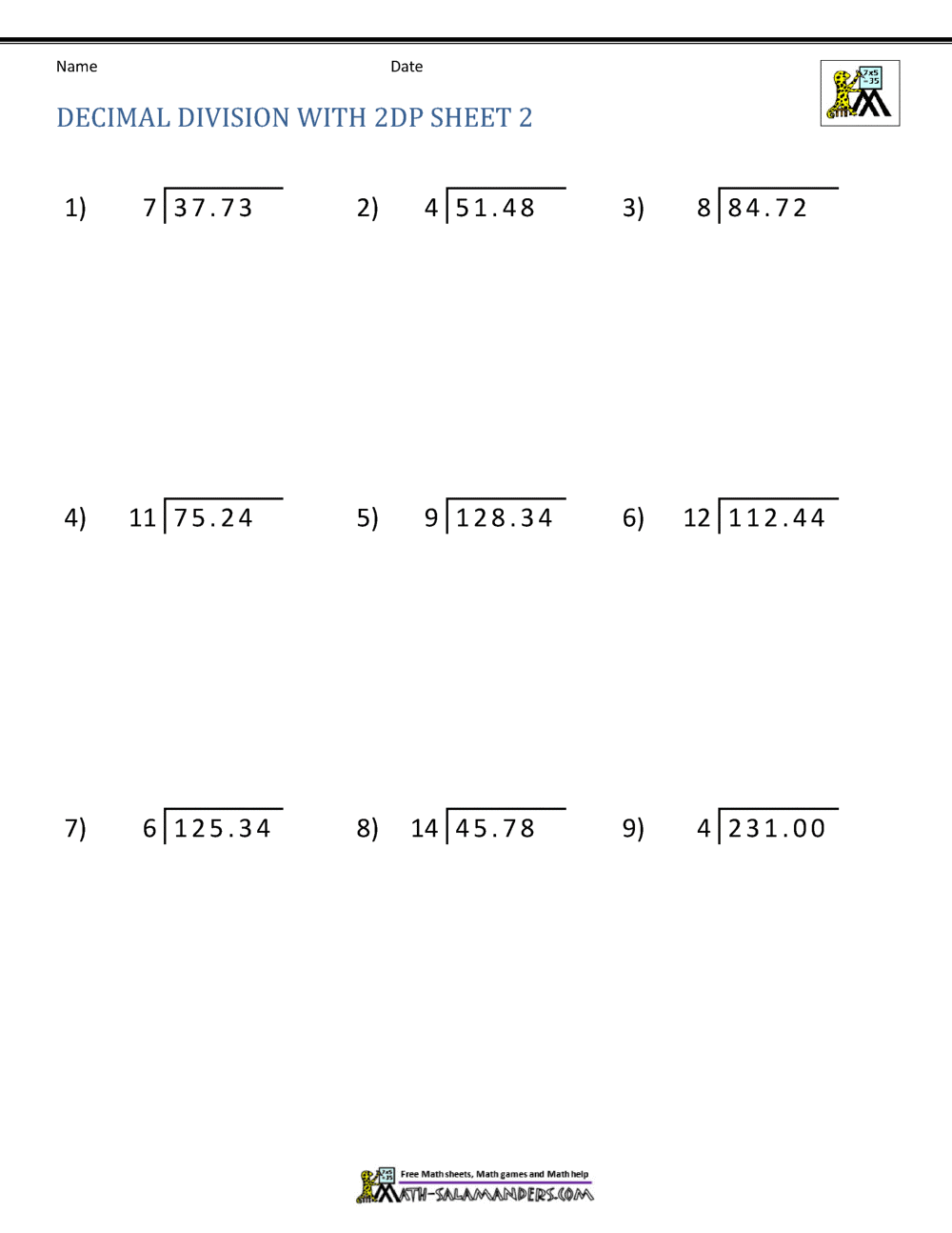 Division Of Decimal Numbers Worksheets Division Of Decimal Numbers Worksheets