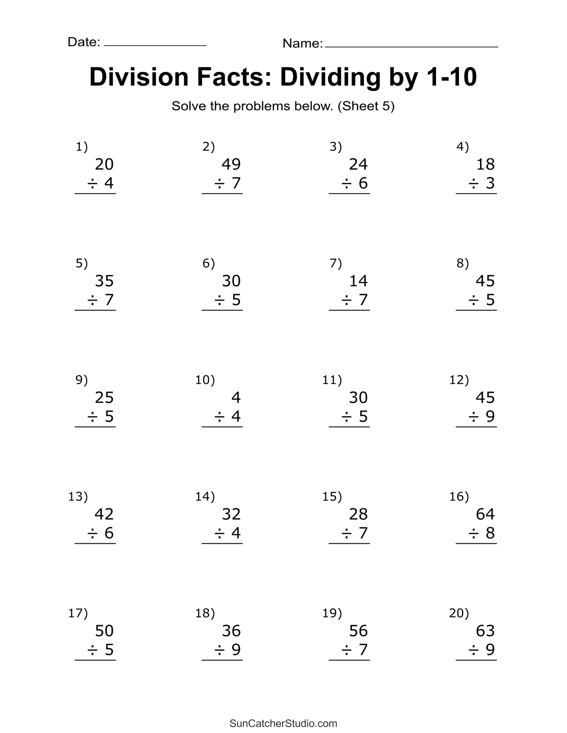 Division Worksheets Problems Free Printable Math Drills Free Printables Lettering SVG Files Tools Apps Basic Division Worksheets