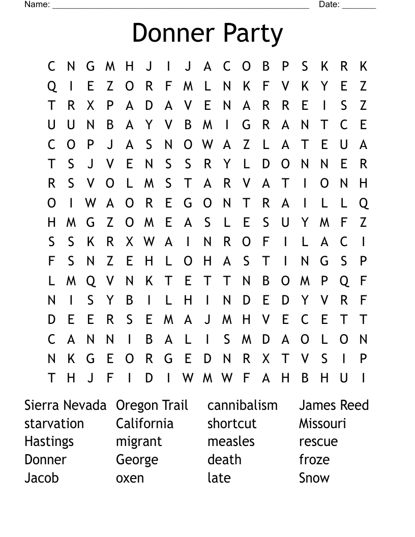 Donner Party Word Search WordMint Donner Party Word Search WordMint