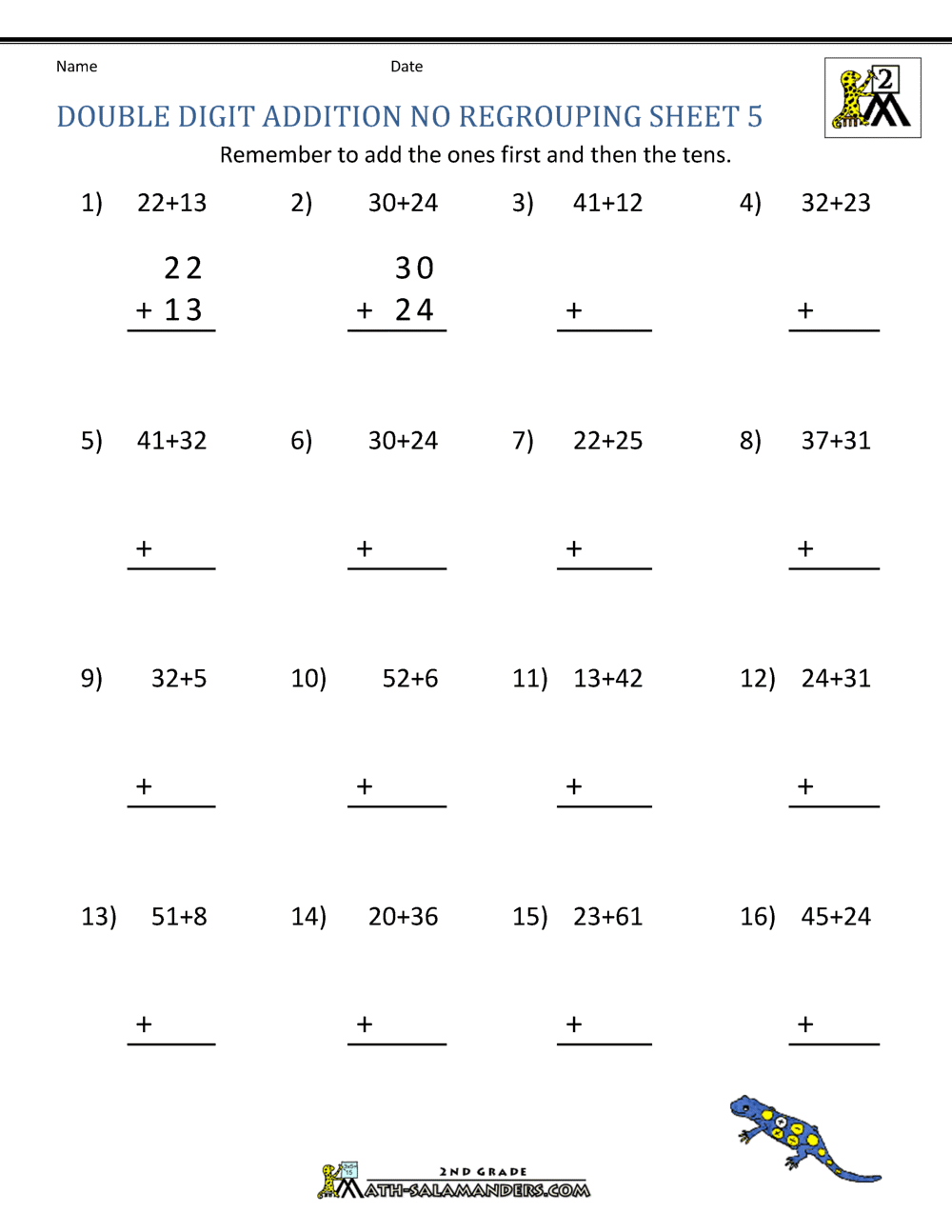Double Digit Addition Without Regrouping Double Digit Addition Without Regrouping