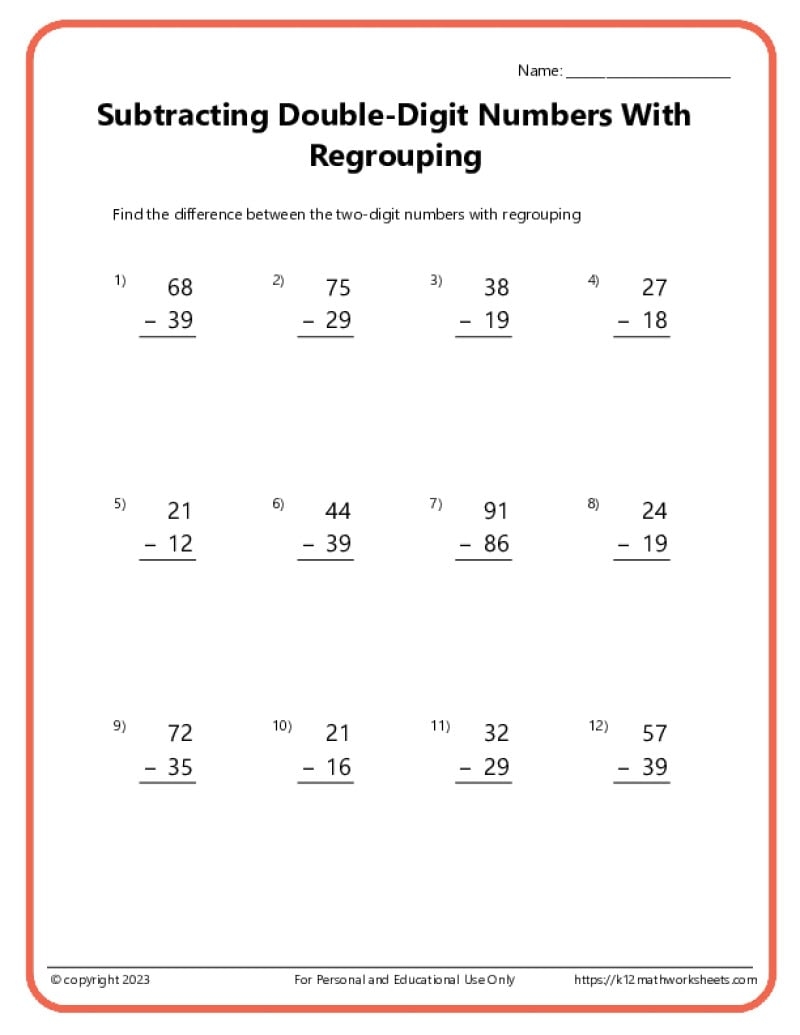 Subtraction Worksheets Free Printable Math Drills Free Printables Lettering SVG Files Tools Apps