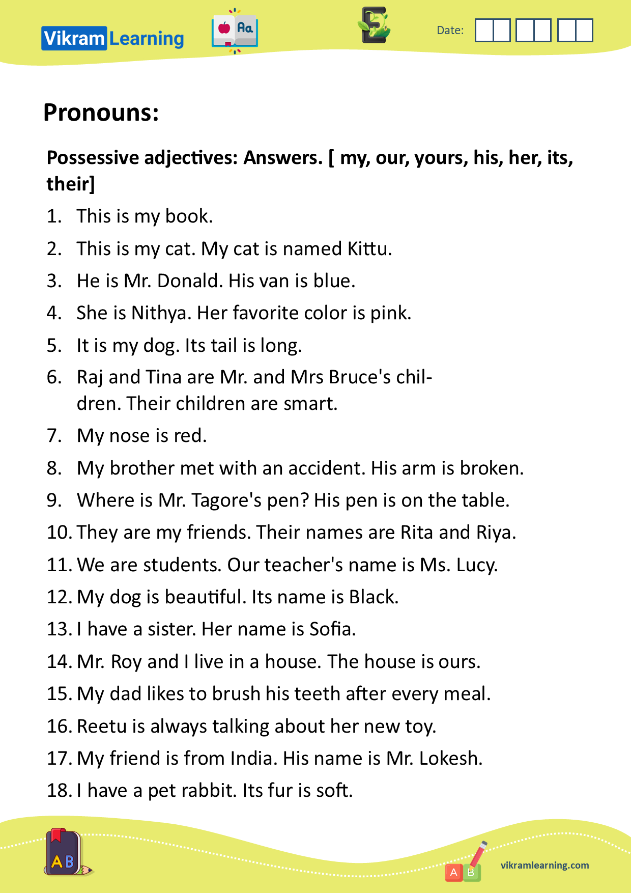 Download Possessive Adjectives Worksheets For Free Vikramlearning Download Possessive Adjectives Worksheets For Free Vikramlearning