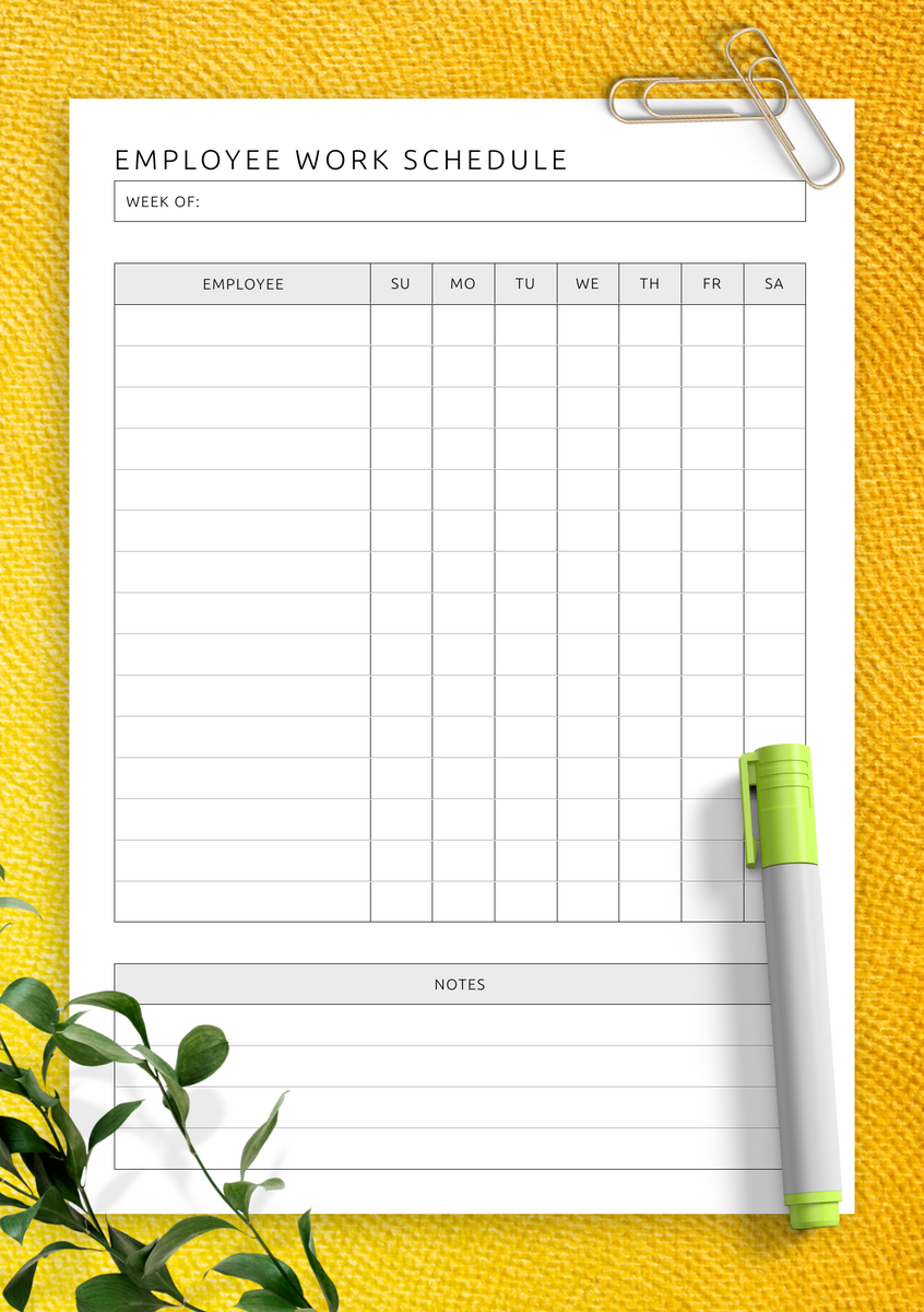 Download Printable Employee Work Schedule Template PDF Download Printable Employee Work Schedule Template PDF