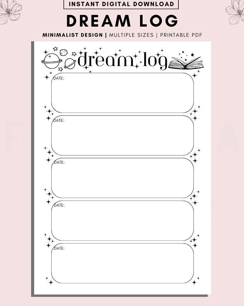 Dream Log Printable Minimalist Dream Journal PDF Etsy