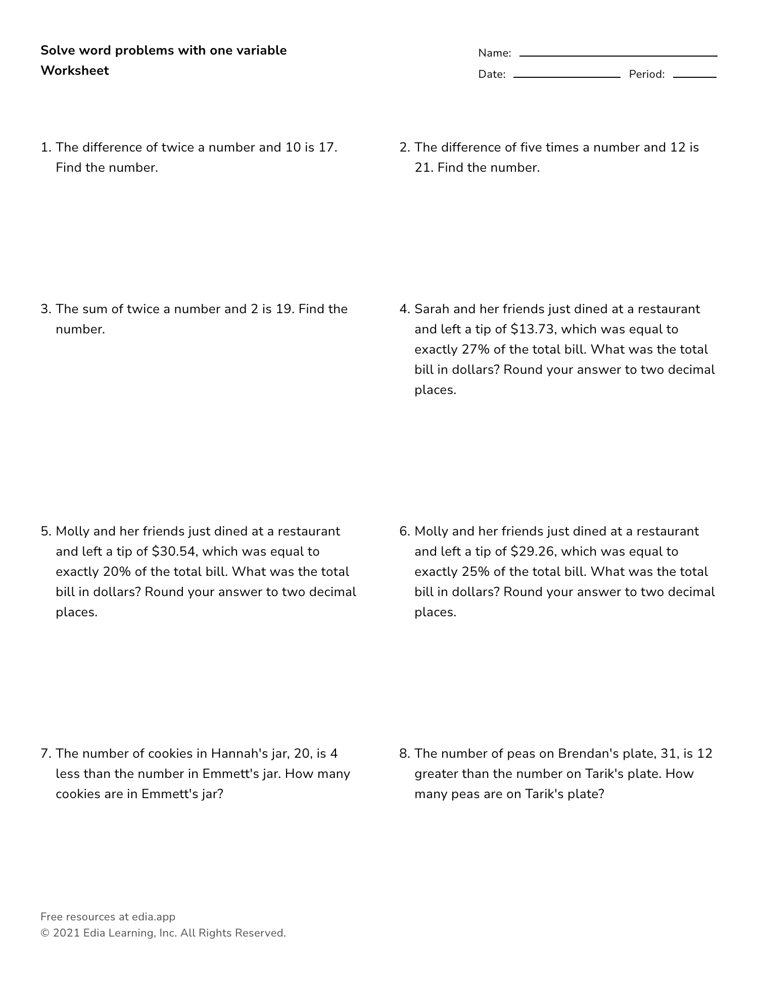 Math Word Problems Free Worksheet For Kids SKOOLGO