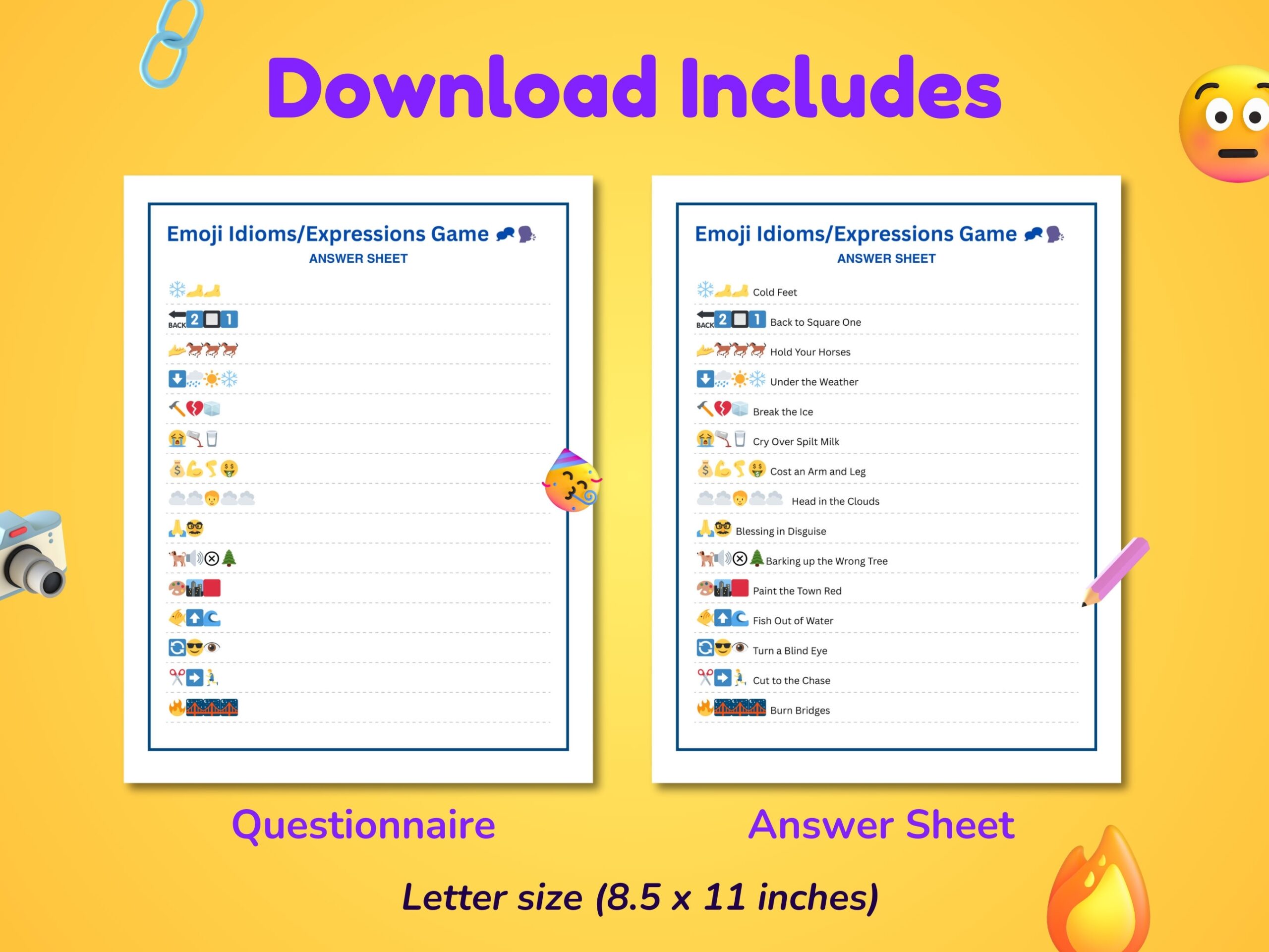 Emoji Idioms Pictionary Game Printable Trivia PDF Etsy Australia