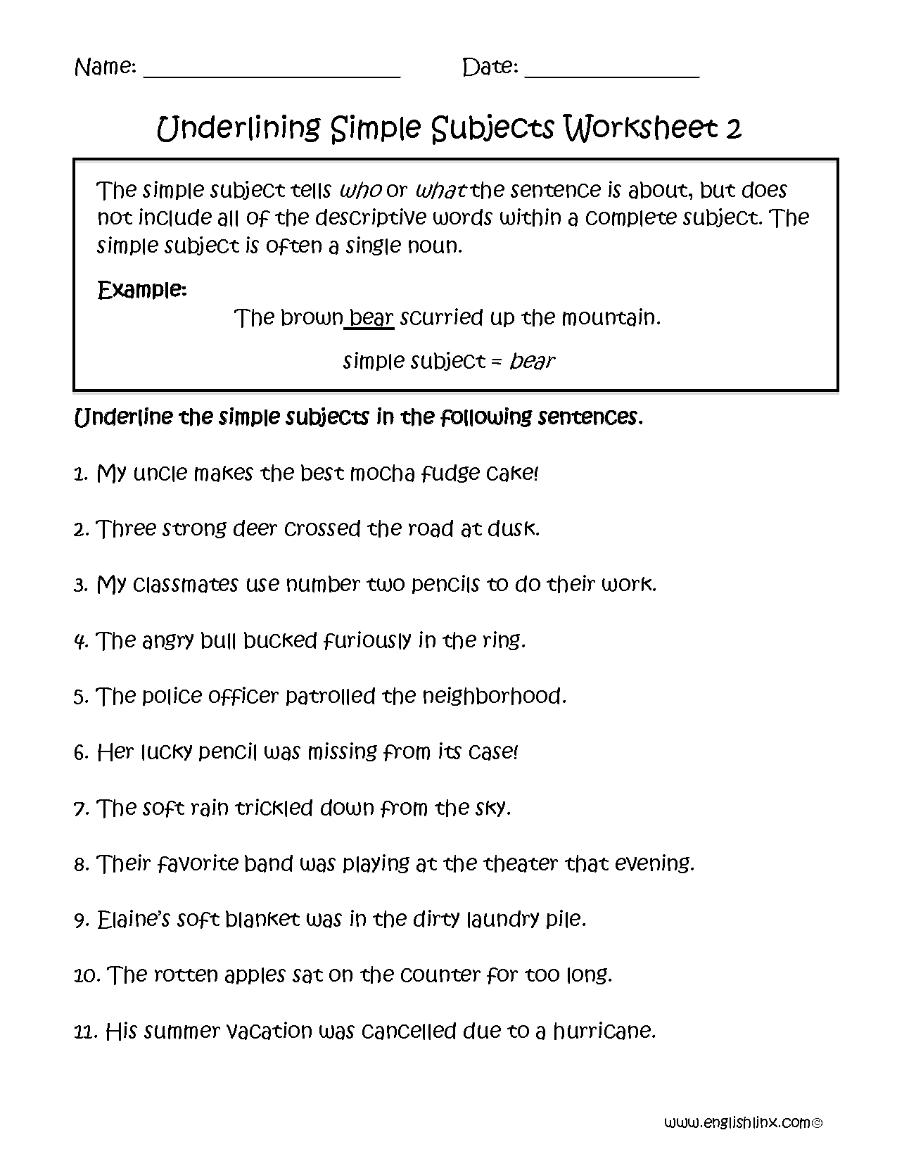Englishlinx Subject And Predicate Worksheets