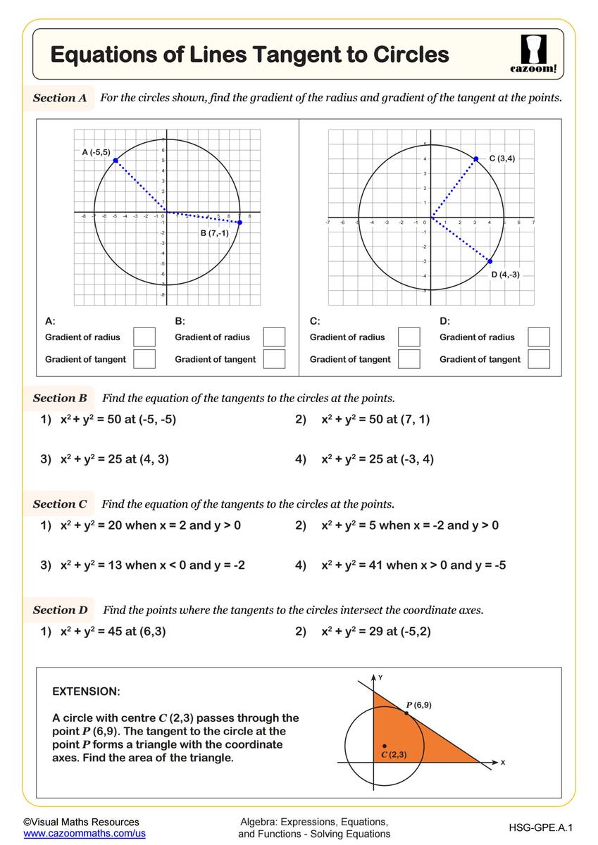 Equations Of Lines Tangent To Circles Worksheet PDF Printable Algebra Worksheet Cazoom Math Equation Of A Circle Notes And Worksheets Lindsay Bowden Worksheets Library