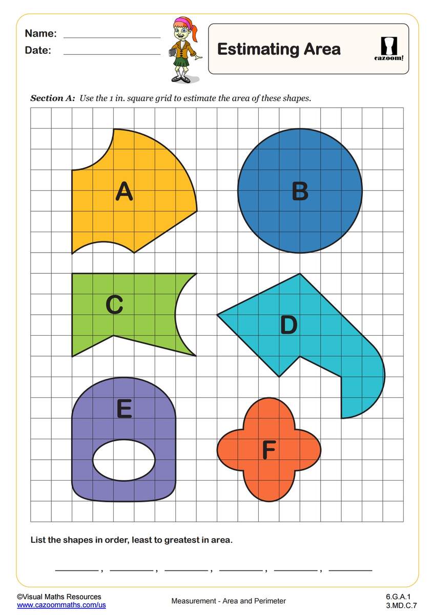 Estimating Area PDF Printable Measurement Worksheets Cazoom Math