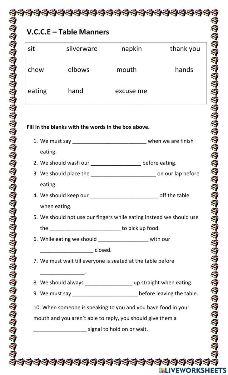 Etiquette Worksheet Polishing Social Graces Manners Etiquette Worksheet Polishing Social Graces Manners